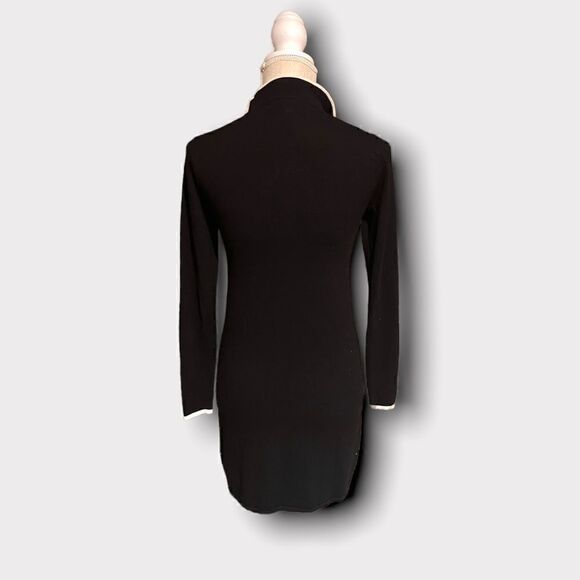 Shoshanna | Women’s Small Mini Sweater Dress Black with Contrasting White Trim - Picture 8 of 8